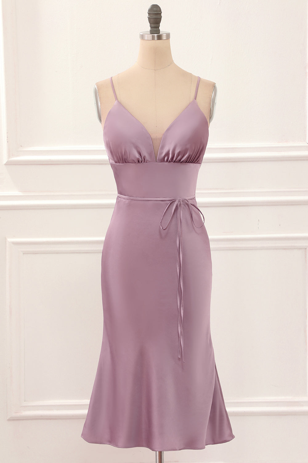 Luolandi Satin Spaghetti Straps Short Bridesmaid Dress Sexy Party Dress Solid Color
