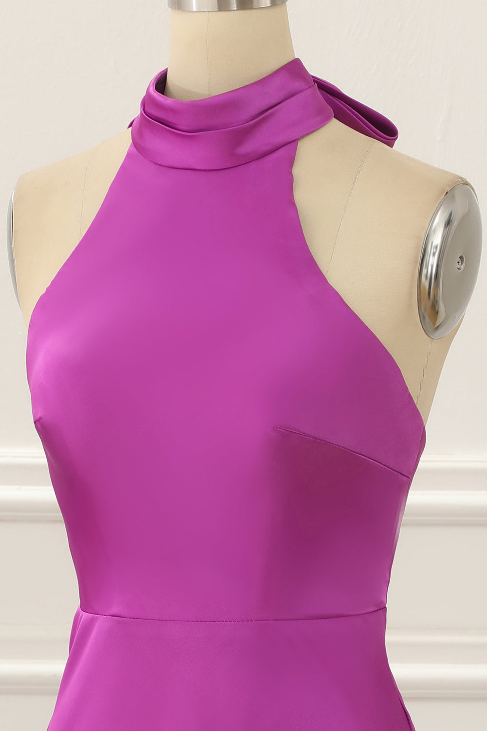 Luolandi Satin Halter Short Simple Prom Dress Solid Color Bridesmaid Dress Party Dress