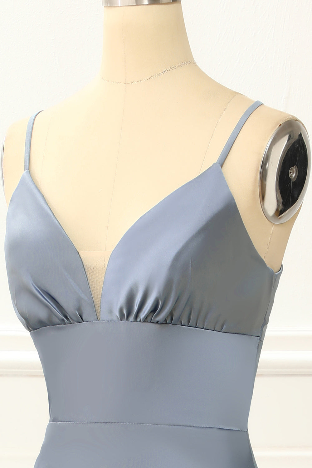 Luolandi Grey Blue Satin Spaghetti Straps Short Bridesmaid Dress Sexy Party Dress
