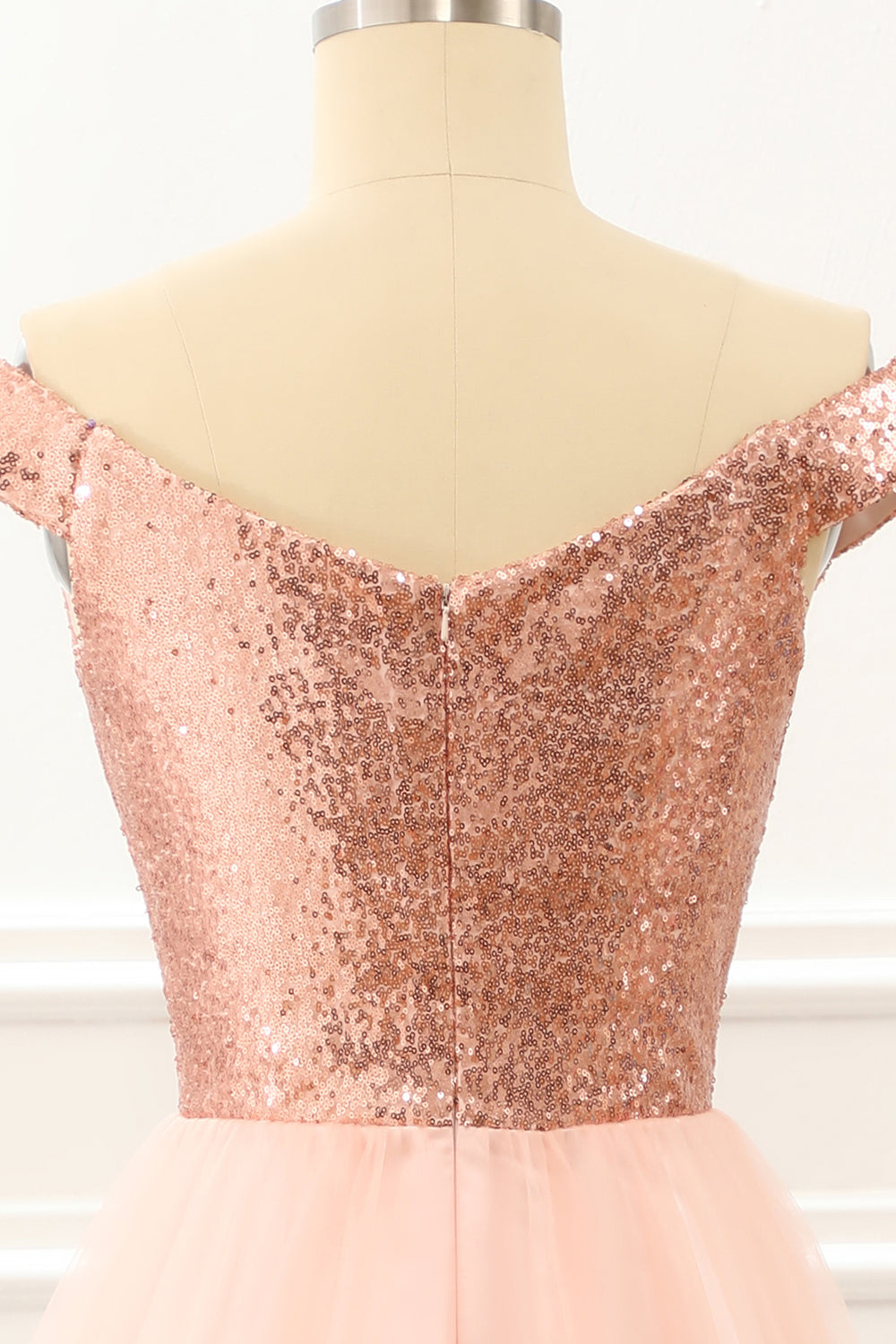 Luolandi Off The Shoulder Blush Sequins Prom Dress V-neck Sparkly Sexy