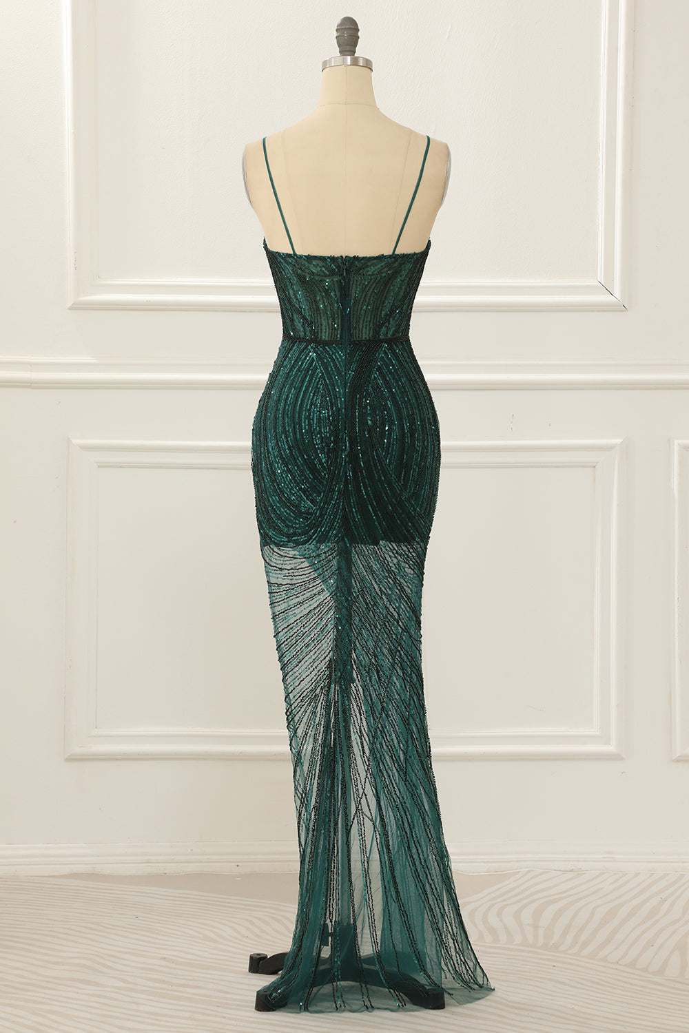 Luolandi Dark Green Sequin Sparkly Prom Dress With Slit Sexy Evening Dress