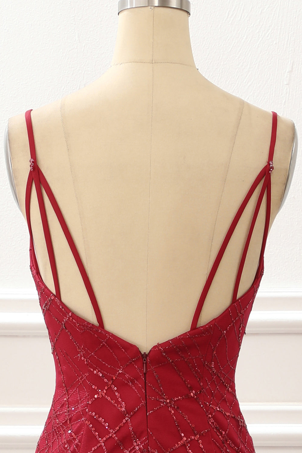 Luolandi Dark Red Saprkly Mermaid Prom Dress With Slit Floor Length Sexy Evening Dress