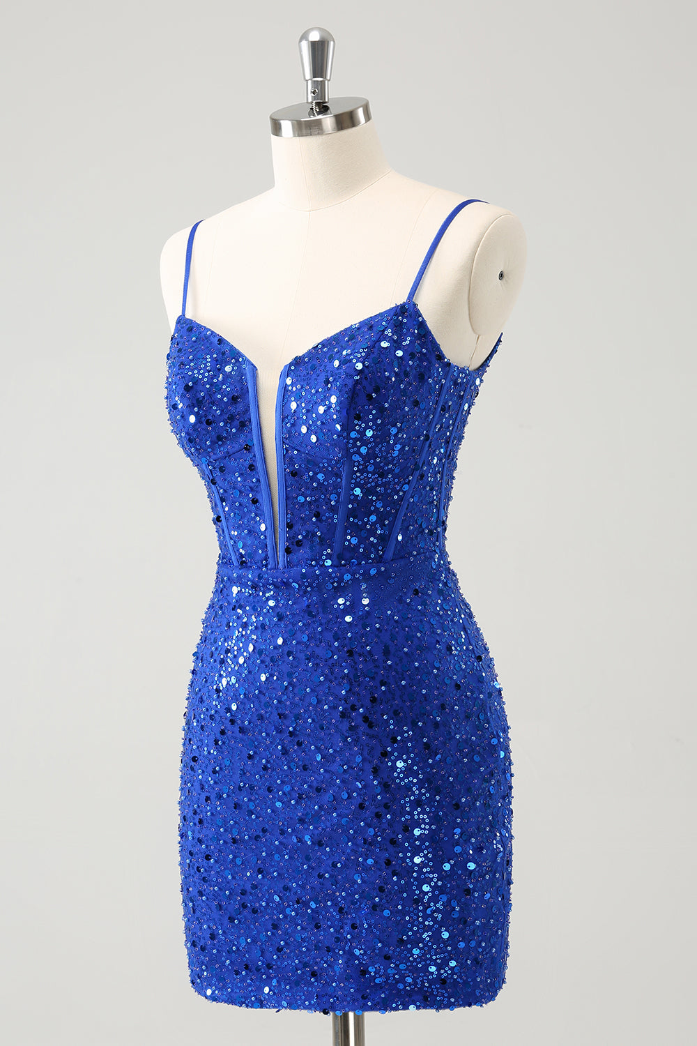 Luolandi Sparkly Blue Sheath Spaghetti Straps Short Homecoming Dress Sexy Party Dress