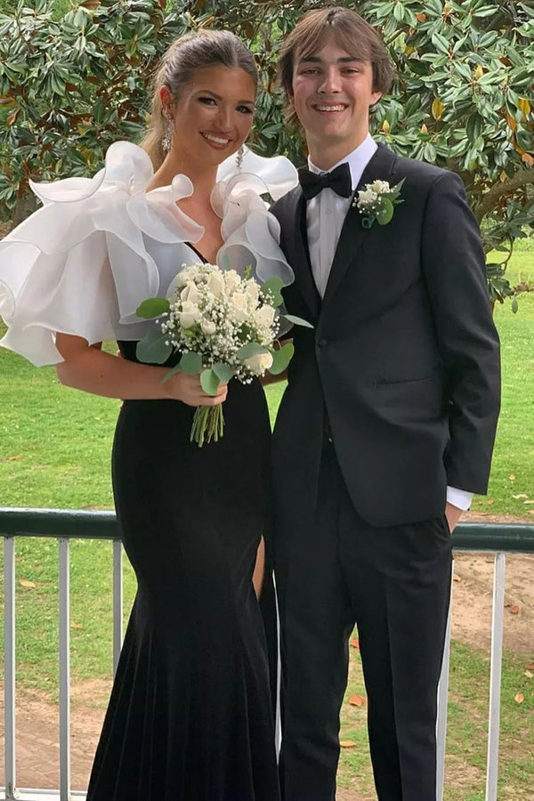 Luolandi Mermaid V Neck Velvet Prom Dress with Slit Sexy Party Dress Evening Dress