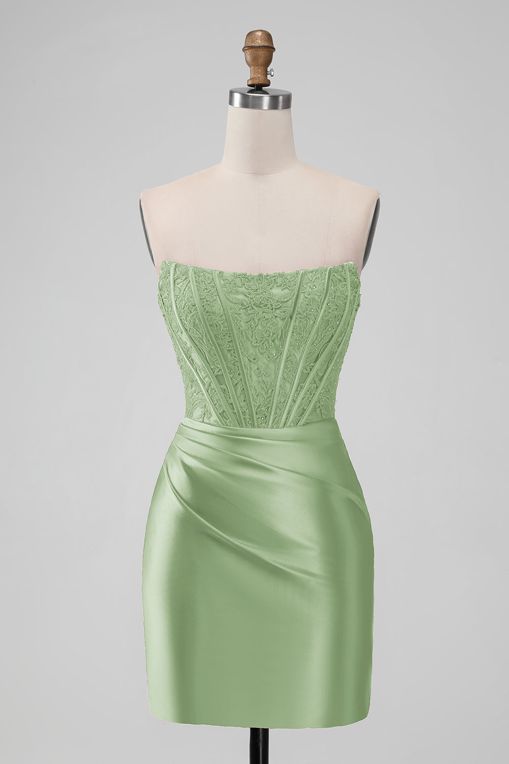 Luolandi Sheath Red Strapless Lace Stain Homecoming Dress Chic Graduation Dress Short Party Dress