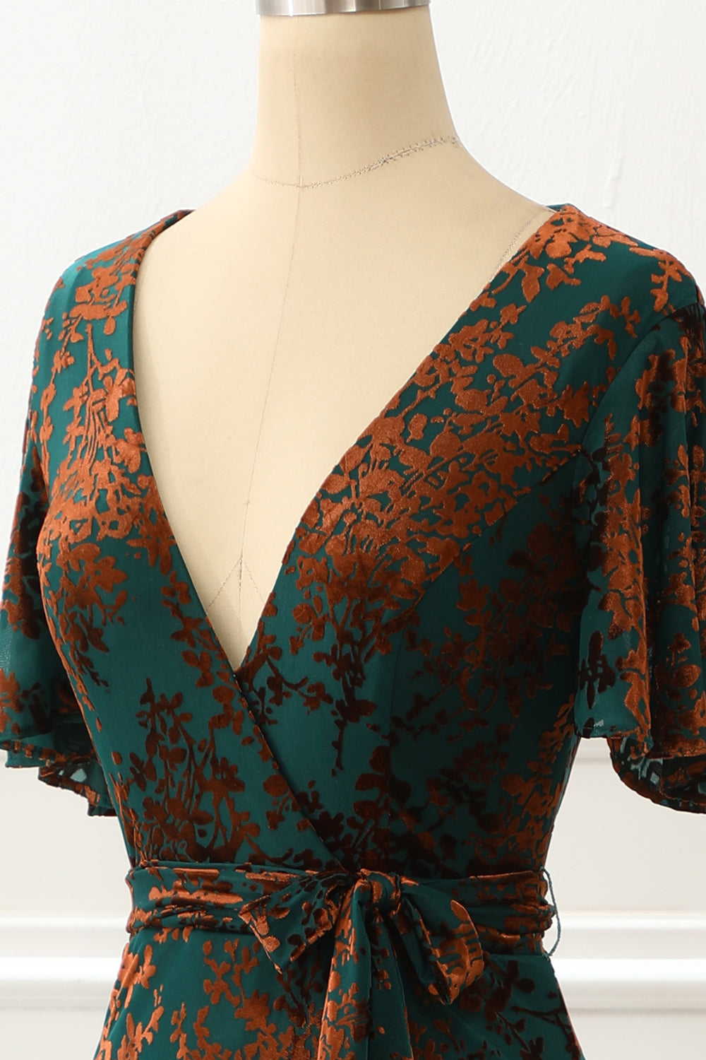 Luolandi Burnout Velvet Prom Dress Short Sleeve Floor Length Mother of the Bride Dress