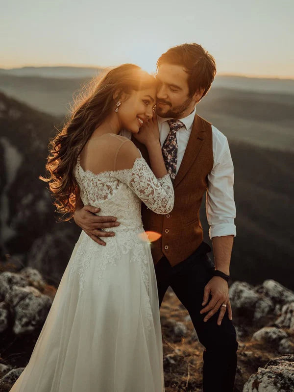 Luolandi Elegant Long Sleeves Lace Illusion Backless Wedding Dresses A-line Bridal Gowns Beautiful