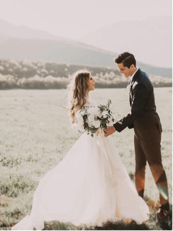 Luolandi Romantic Tulle Wedding Dresses A-line Long Sleeves Bridal Gowns Elegant