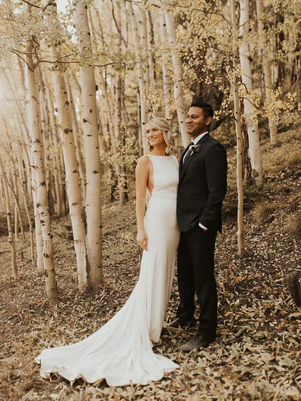 Luolandi Simple Mermaid Sleeveless Backless Long Wedding Dresses Elegant Bridal Gown