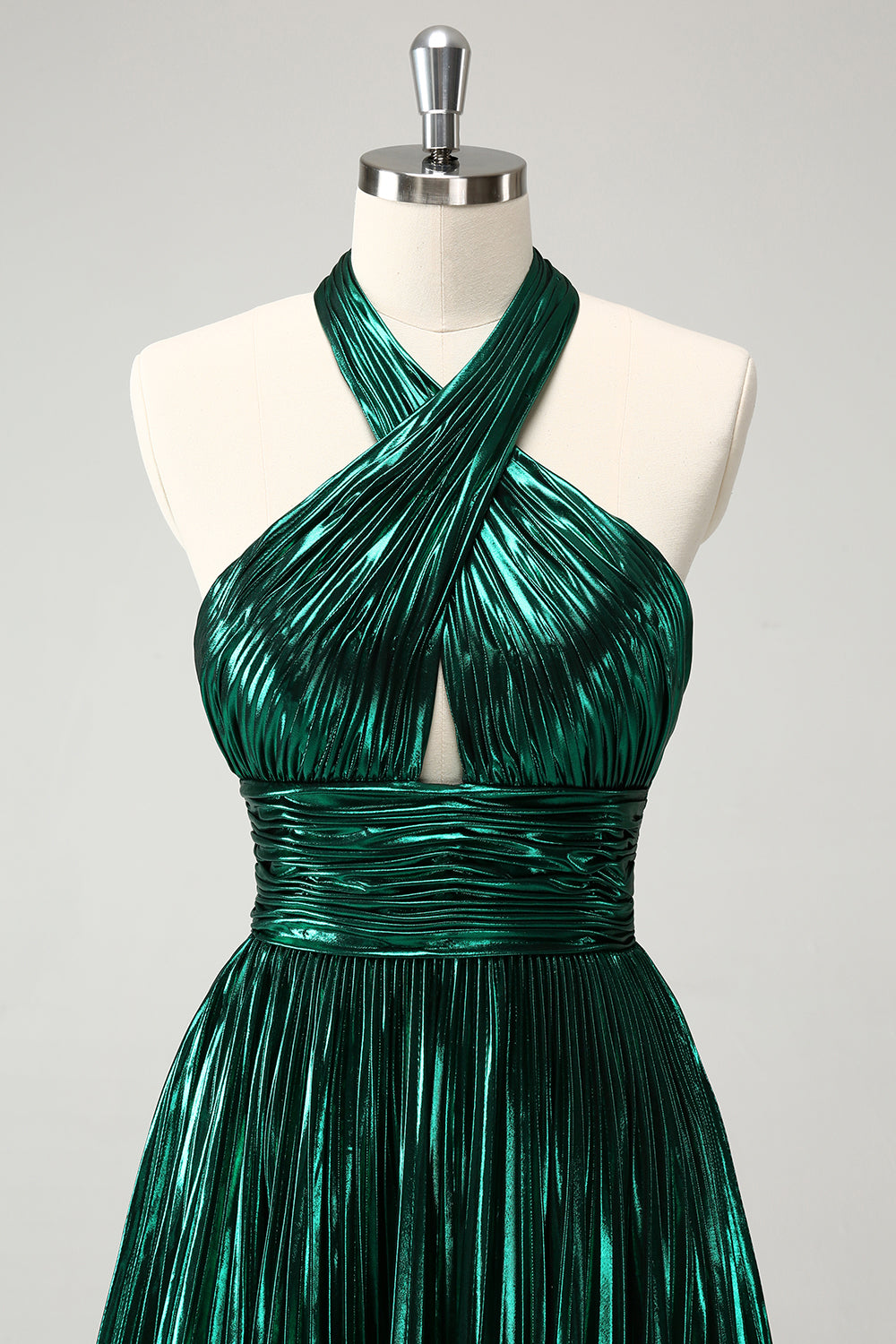 Luolandi A Line Dark Green Pleated Halter Homecoming Dress Sexy Party Dress