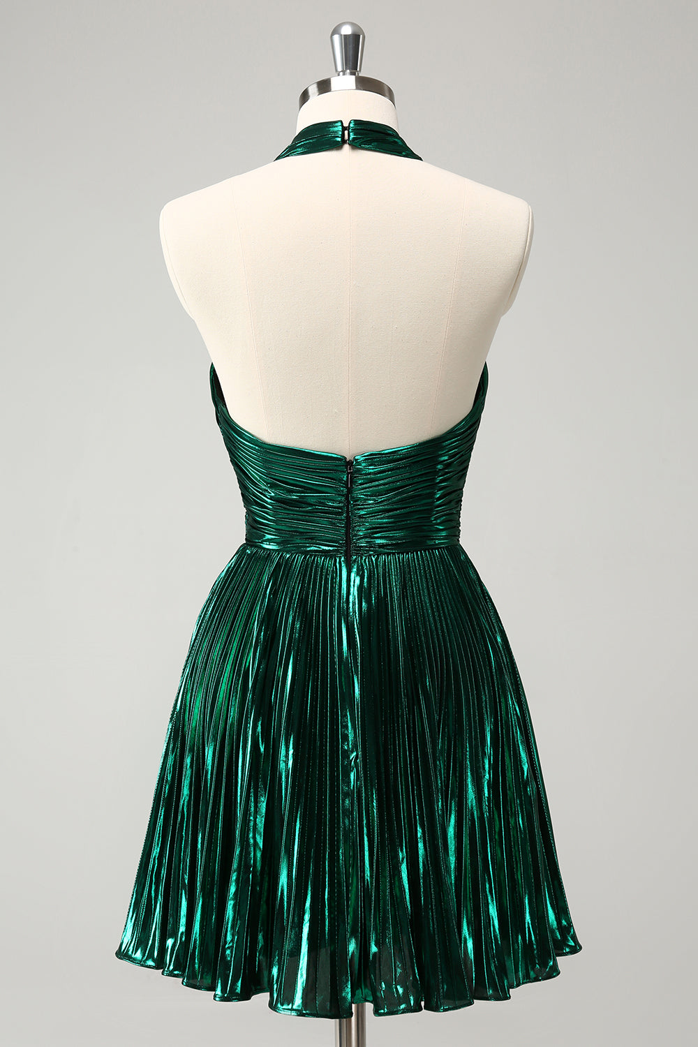Luolandi A Line Dark Green Pleated Halter Homecoming Dress Sexy Party Dress
