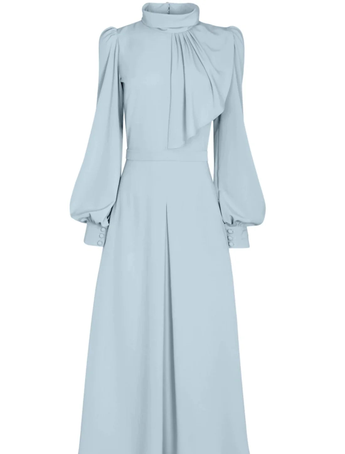 Luolandi A-Line Mother of the Bride Dress Wedding Guest Elegant Petite High Neck Tea Length Satin Long Sleeve with Ruffles Ruching