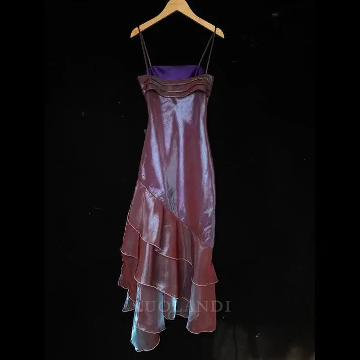 Luolandi Vintage Spaghetti Straps Asymmetrical Prom Dress Charming Evening Party Dress