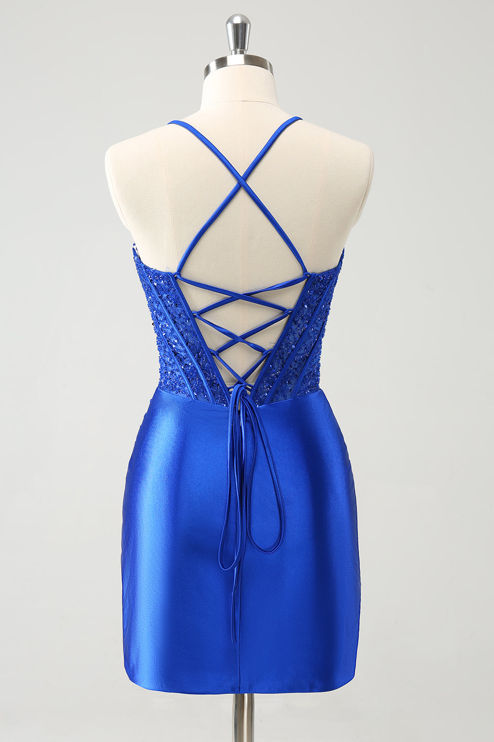 Luolandi Blue Spaghetti Straps Corset Tight Homecoming Dress Charming Party Dress