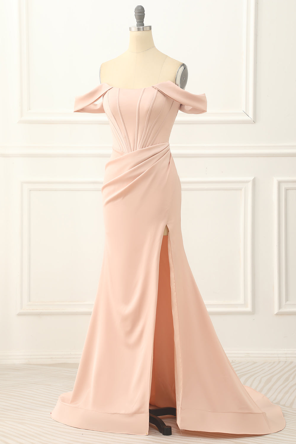 Luolandi Blush Off The Shoulder Mermaid Prom Dress With Slit Sexy Evening Dress