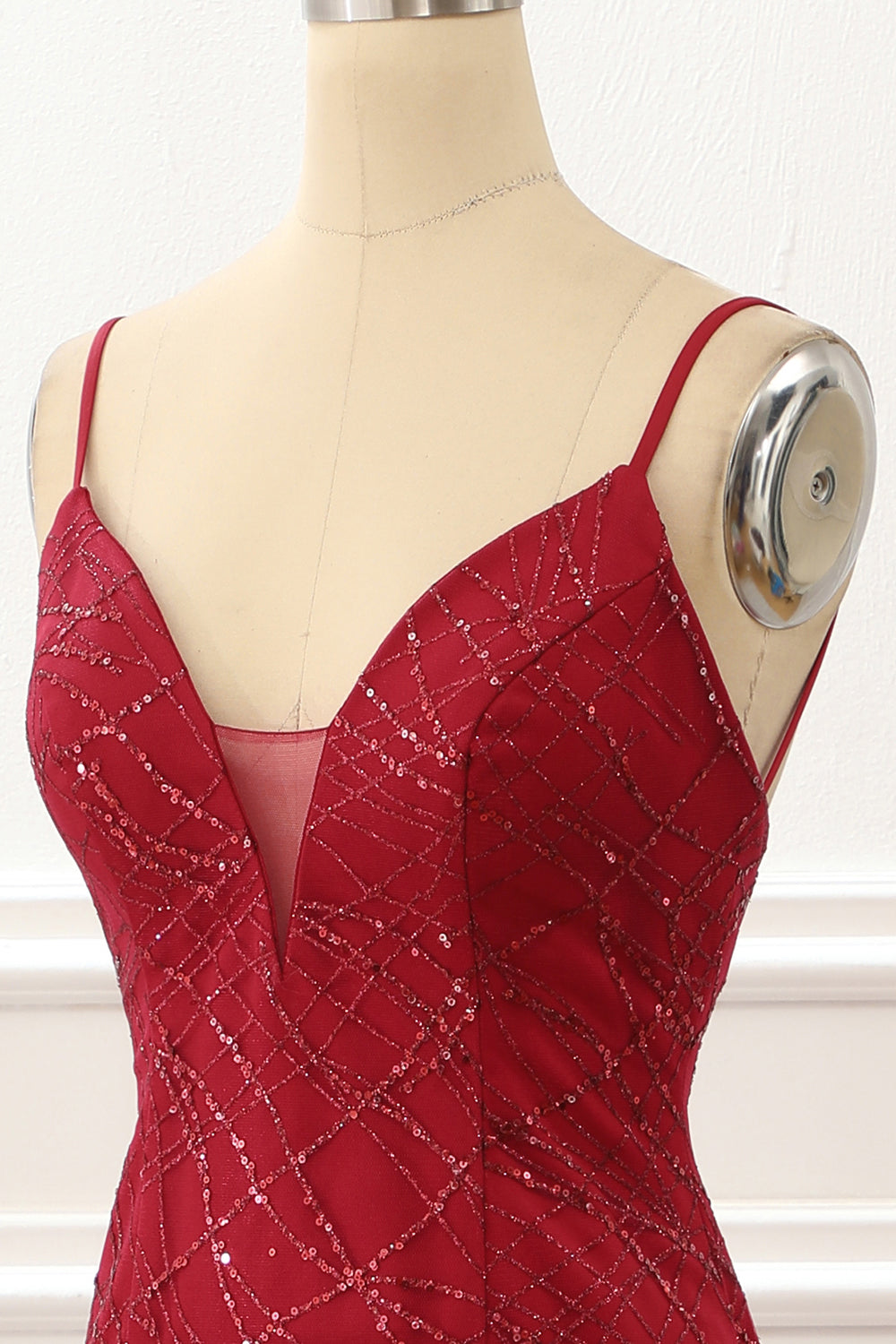 Luolandi Dark Red Saprkly Mermaid Prom Dress With Slit Floor Length Sexy Evening Dress