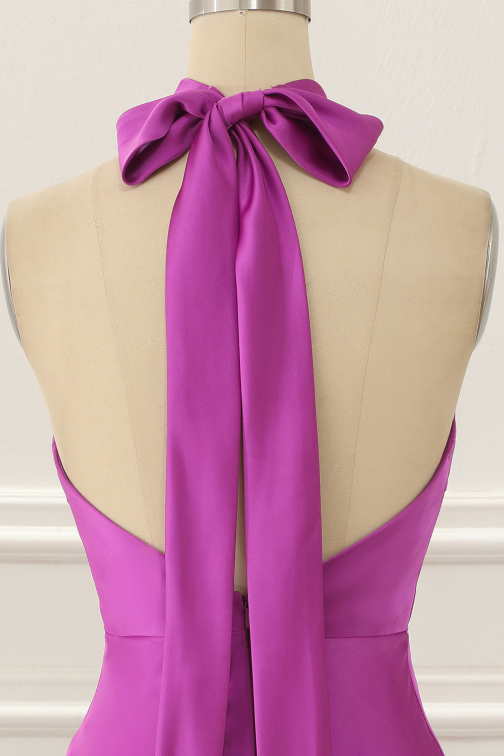 Luolandi Satin Halter Short Simple Prom Dress Solid Color Bridesmaid Dress Party Dress