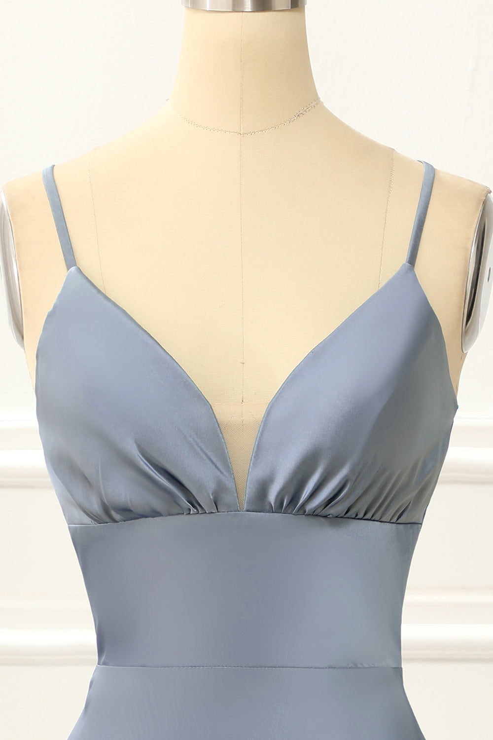 Luolandi Grey Blue Satin Spaghetti Straps Short Bridesmaid Dress Sexy Party Dress