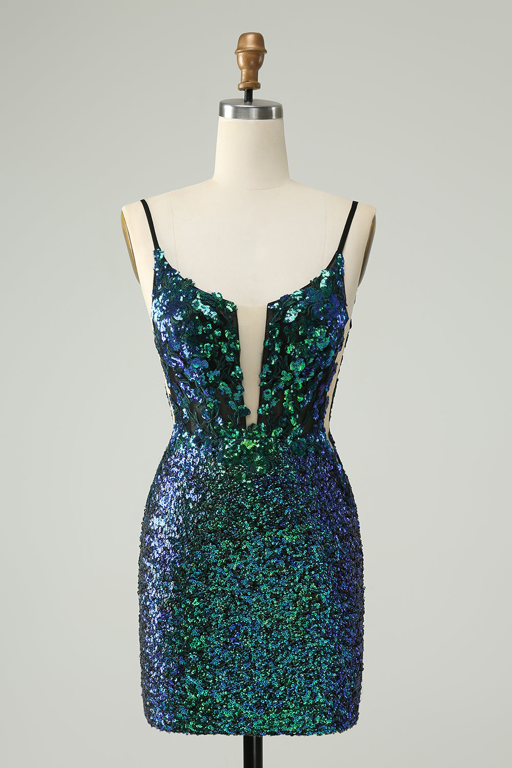 Luolandi Sparkly Spaghetti Straps Tight Short Homecoming Dress With Sequins Open Back