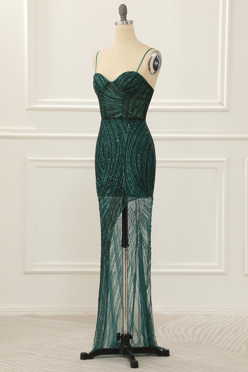 Luolandi Dark Green Sequin Sparkly Prom Dress With Slit Sexy Evening Dress