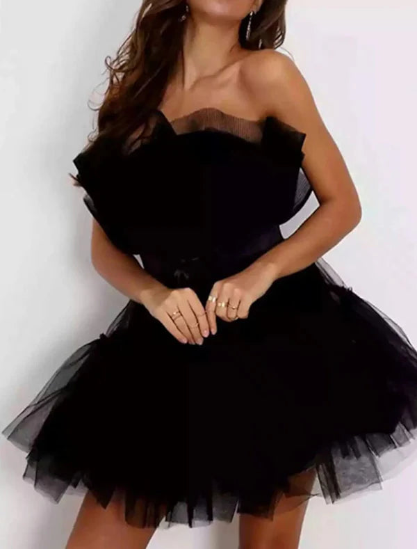 Luolandi Women‘s Party Dress Corset Dress Homecoming Dress Mini Dress Black Pink Fuchsia Red Sleeveless Pure Color Backless Layered Mesh Spring Summer Strapless Party