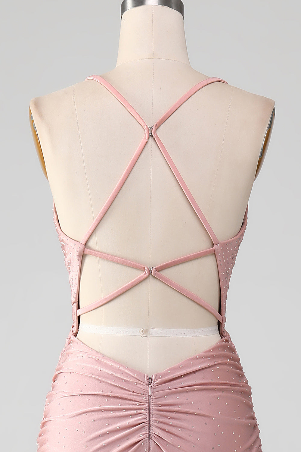 Luolandi Blush Beaded Long Mermaid Prom Dress V-neck Sexy Evening Dress Party Dress