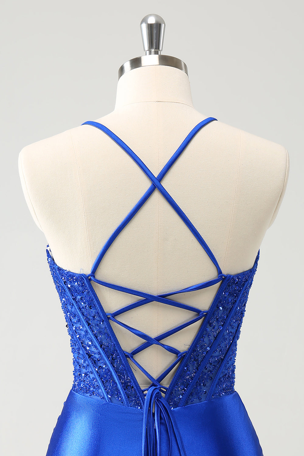 Luolandi Blue Spaghetti Straps Corset Tight Homecoming Dress Charming Party Dress