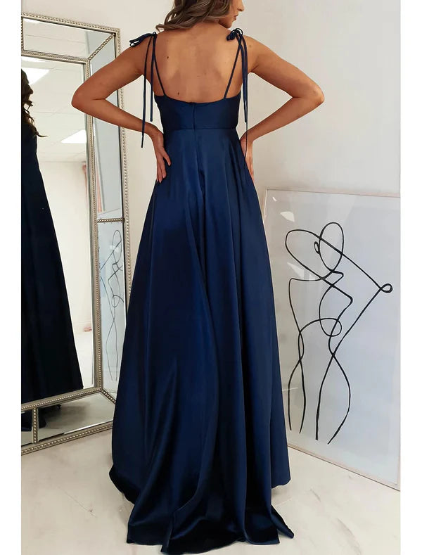 Luolandi A-Line Wedding Guest Dresses Elegant Dress Formal Prom Floor Length Sleeveless Spaghetti Strap Satin Party Dresses