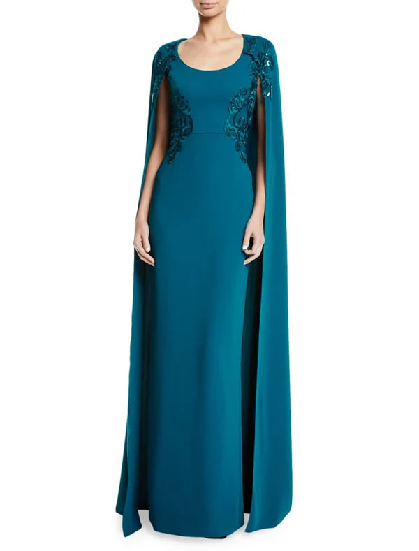 Luolandi Sheath / Column Evening Gown Elegant Dress Wedding Guest Wedding Party Floor Length Sleeveless Jewel Neck Capes Chiffon Mother of the Bride Dress