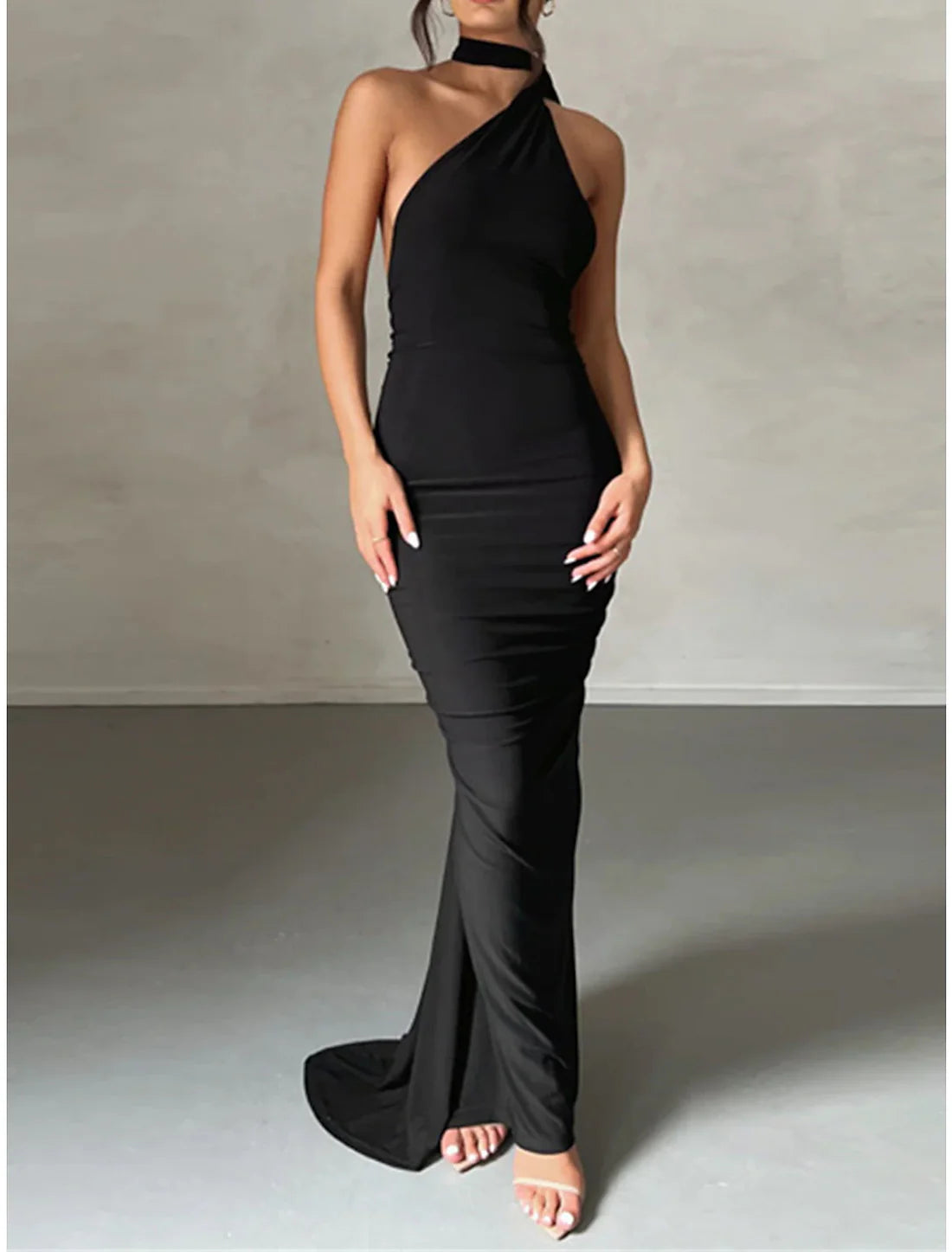 Luolandi Women's Little Black Dress Prom Dress Party Dress Long Dress Maxi Dress Fuchsia Sleeveless Ruched Spring Fall Winter One Shoulder Fashion Evening