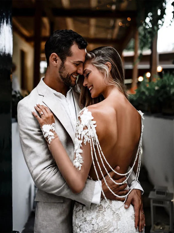 Luolandi Unique Bateau Lace Wedding Dresses Mermaid long Sleeves Gowns Elegant Beautiful