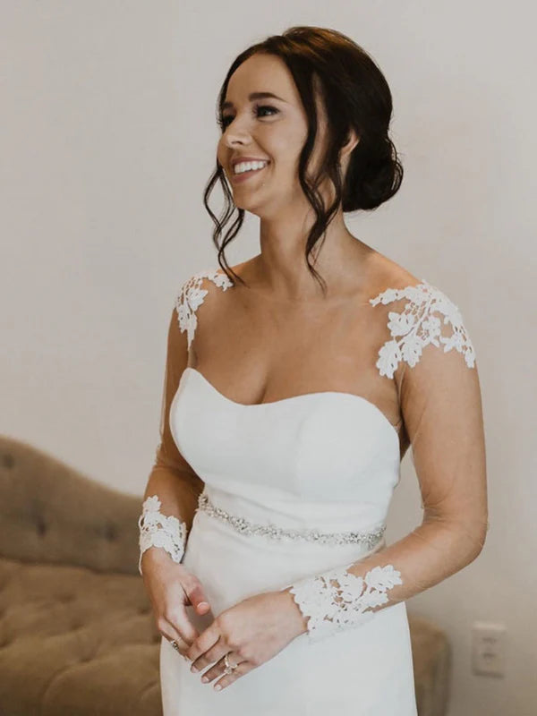 Luolandi Elegant Illusion Backless Mermaid Wedding Dresses Long Sleeves Bridal Gowns Sexy