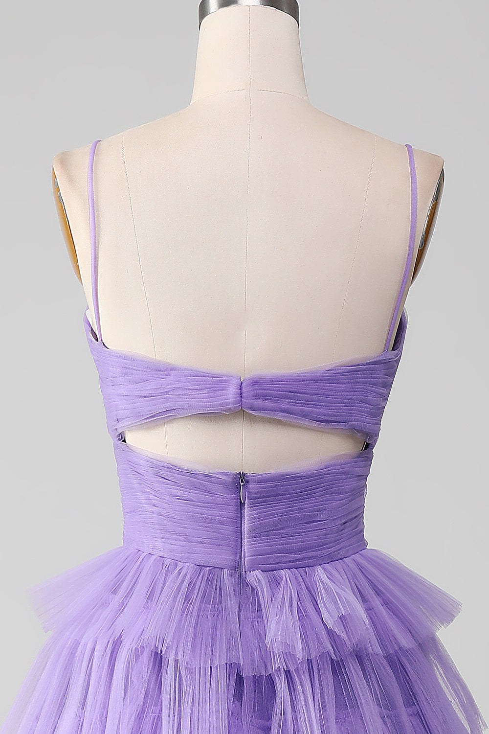 Luolandi Purple Tulle A-Line Tiered Long Prom Dress With Slit V-neck Sexy