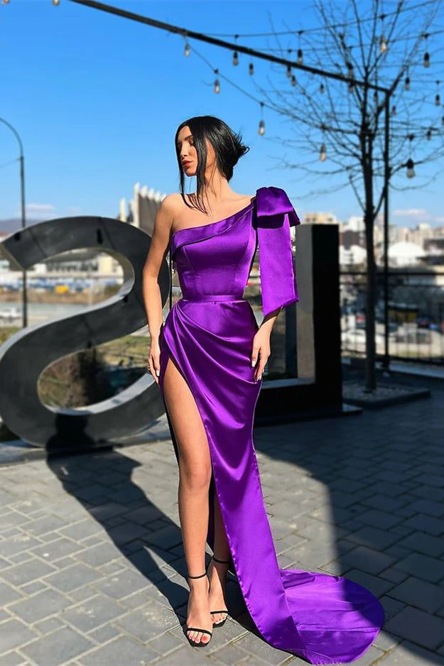 Luolandi Purple One Shoulder Mermaid Evening Dress Long With Split Sexy Party Dress Formal Dress