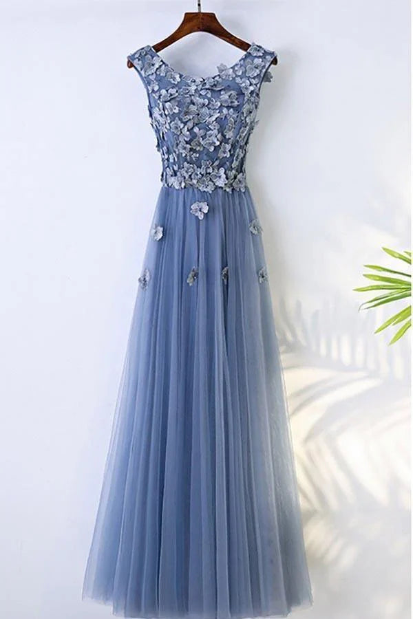 Luolandi A-line Flower Petals Prom Dress Floor Length Blue Beautiful With Flowers