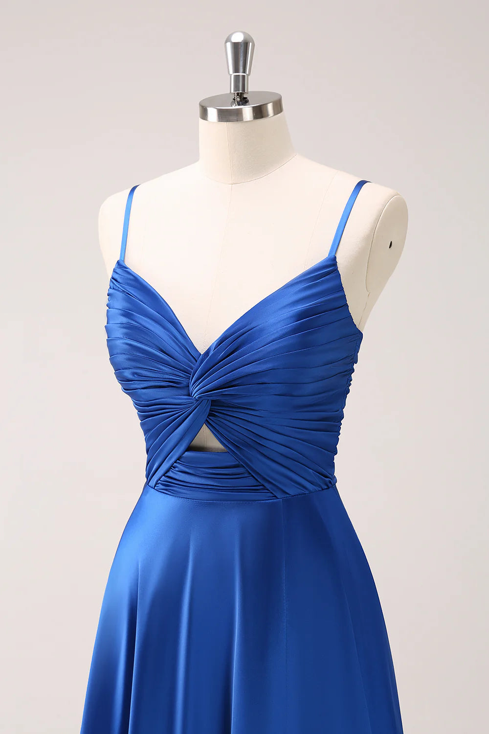Luolandi Blue Spaghetti Straps Satin Bridesmaid Dress with Slit Floor Length Party Dress