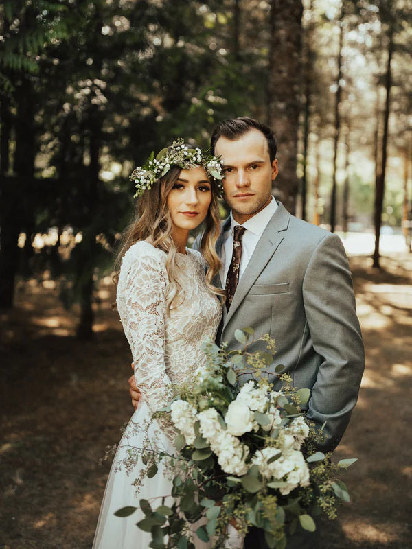 Luolandi Elegant Simple Long Sleeves A-line Wedding Dresses Tulle Bridal Gowns Beautiful