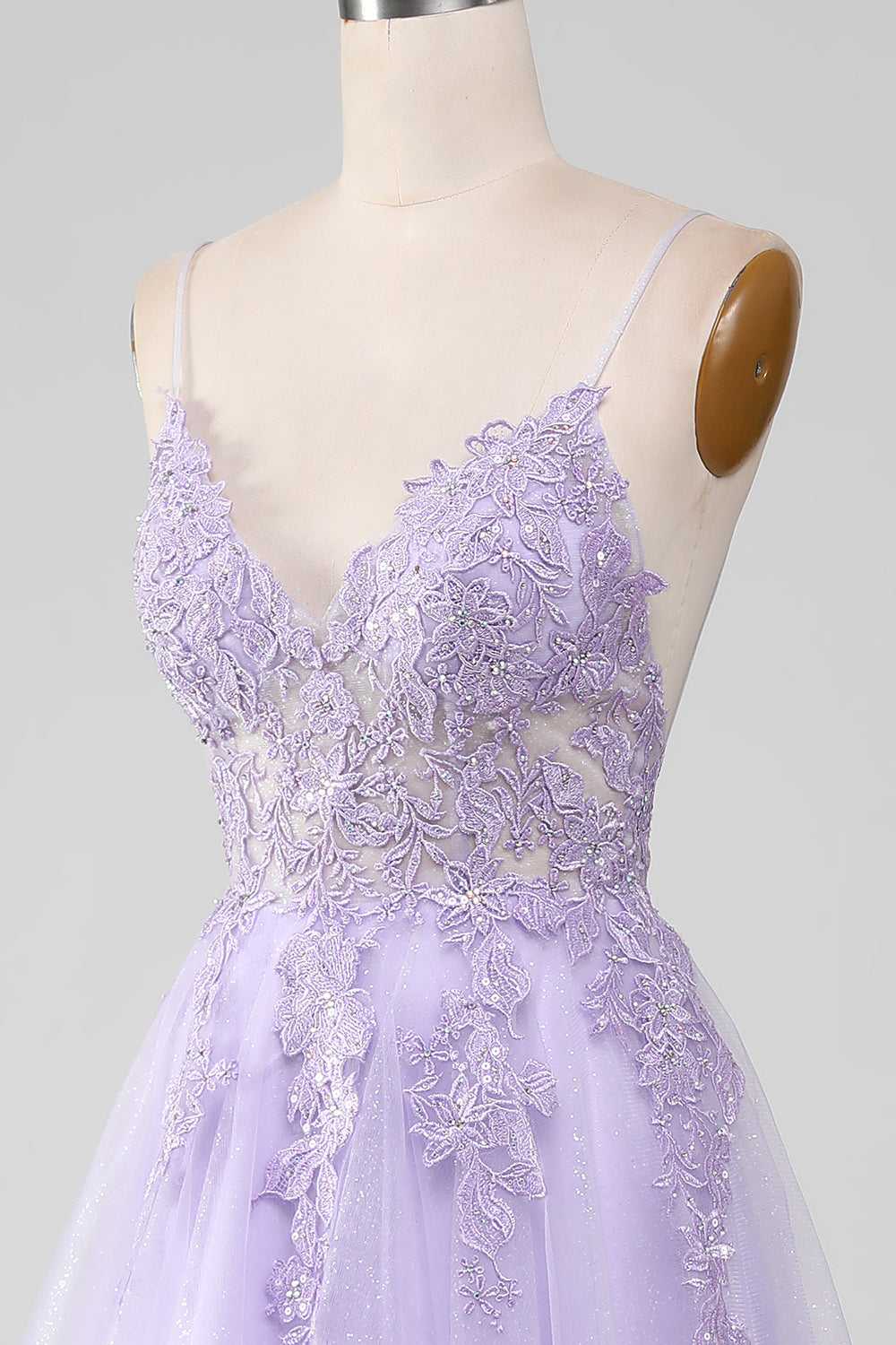 Luolandi Light Purple A-Line Spaghetti Straps Long Prom Dress With Beading Elegant