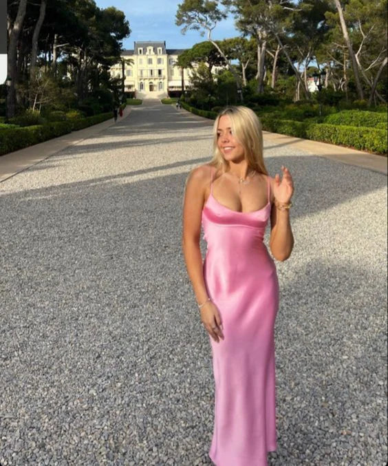 Luolandi Dress Simple A Line Straps Sleeveless Party Dress Silk Satin Pink Charming Prom Dress Formal Dress