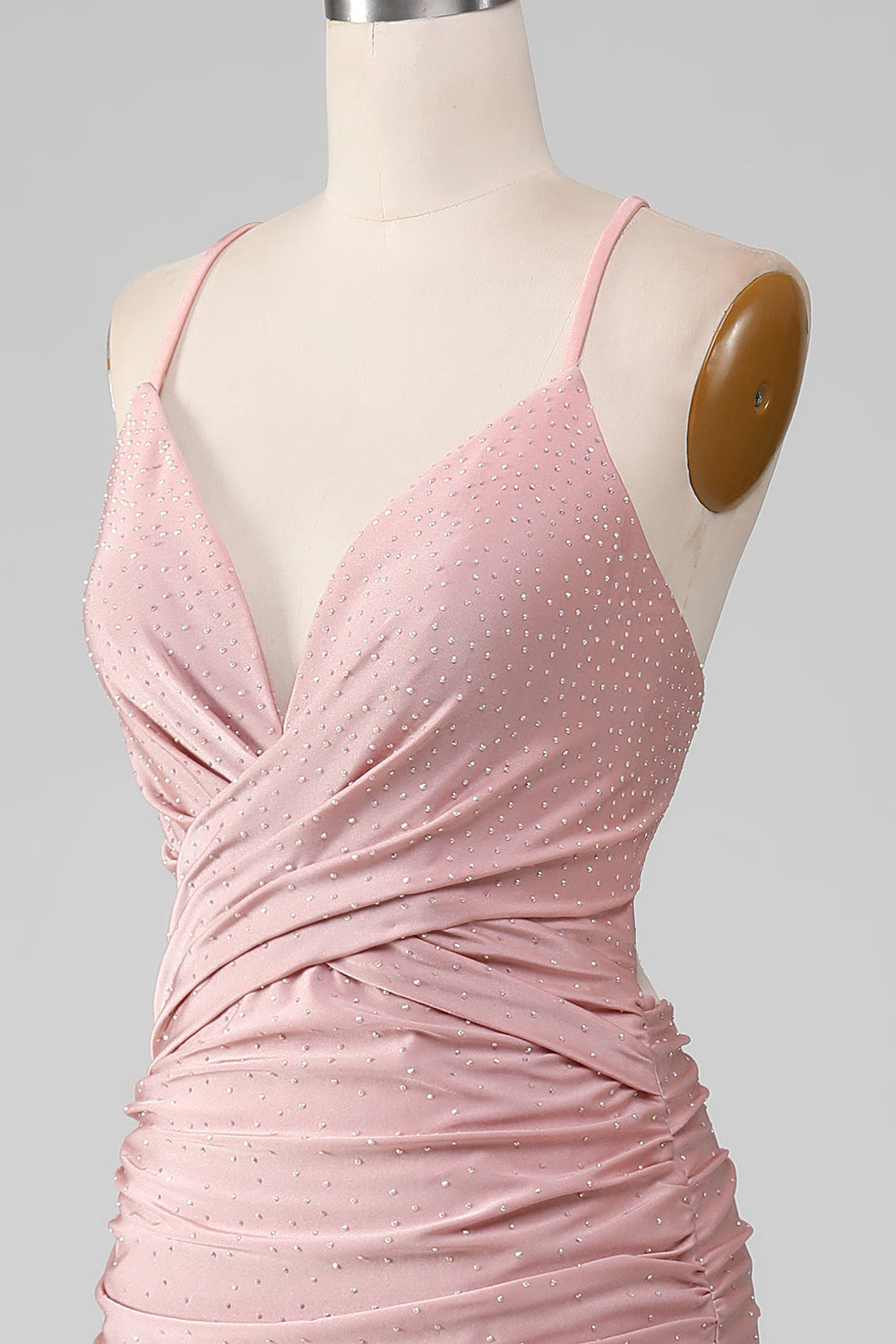 Luolandi Blush Beaded Long Mermaid Prom Dress V-neck Sexy Evening Dress Party Dress