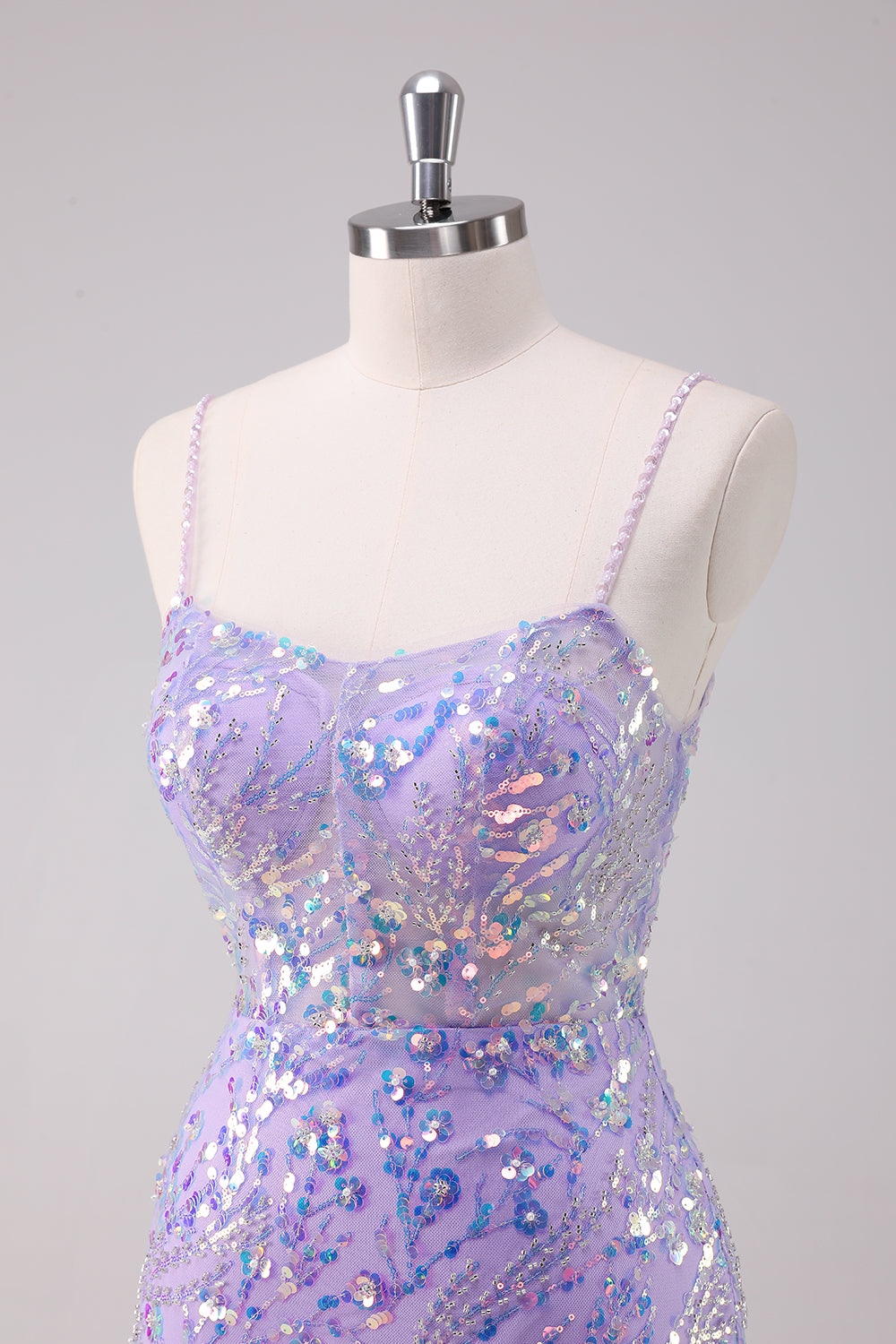 Luolandi Sparkly Purple Bodycon Spaghetti Straps Short Homecoming Dress with Sequins Party Dress
