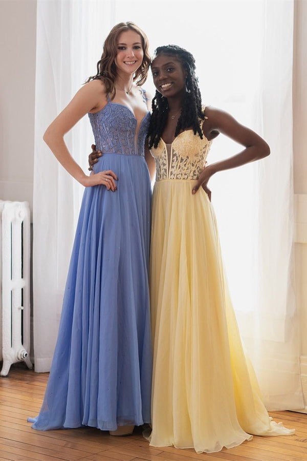 Luolandi Off-the-Shoulder A-line Princess Prom Gown Prom Dress with Appliques And Slit