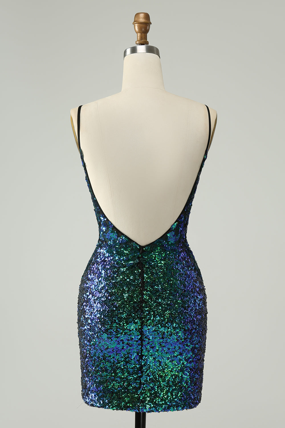 Luolandi Sparkly Spaghetti Straps Tight Short Homecoming Dress With Sequins Open Back