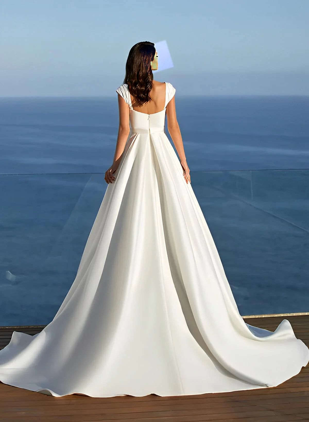 Luolandi Sweetheart Sleeveless Satin Wedding Dress With Split Front Floor Length Simple Elegant
