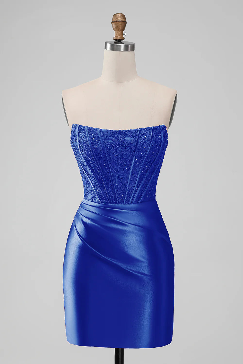 Luolandi Sheath Red Strapless Lace Stain Homecoming Dress Chic Graduation Dress Short Party Dress