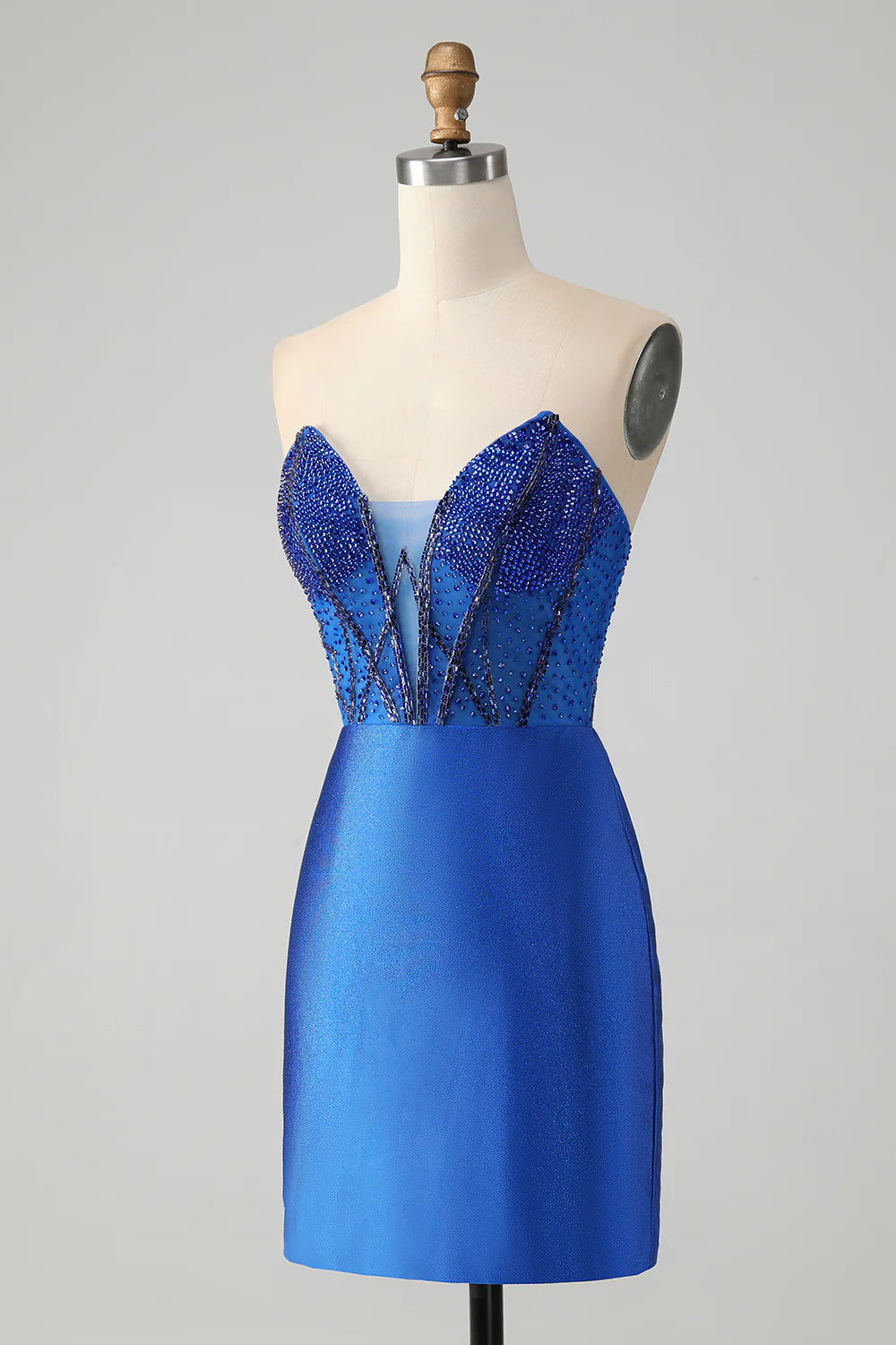 Luolandi Royal Blue Bodycon Strapless Short Homecoming Dress With Beading Sexy Party Dress