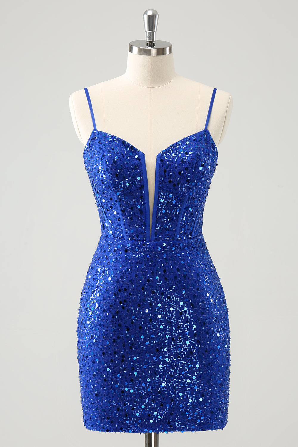 Luolandi Sparkly Blue Sheath Spaghetti Straps Short Homecoming Dress Sexy Party Dress