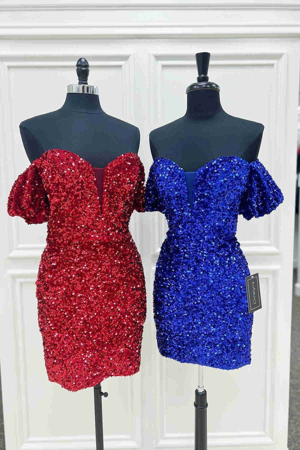 Luolandi Bodycon Sweetheart Sequins Homecoming Dress Off Shoulder Sparkly Party Dress