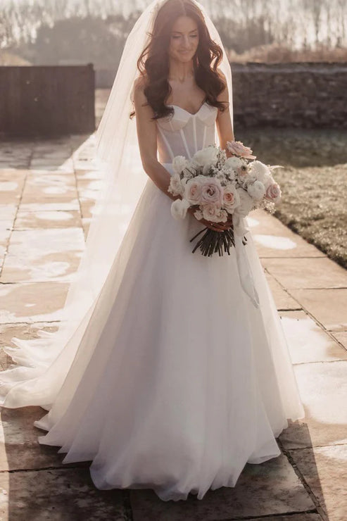 Luolandi Sparkly A-Line Glitter Tulle Sweetheart Wedding Dresses Off Shoulder Beautiful