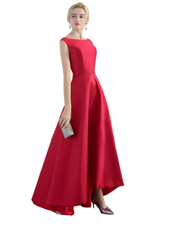 Luolandi Elegant A-Line Evening Gown Minimalist Dress Party Wear Wedding Guest Asymmetrical Sleeveless Satin with Sleek